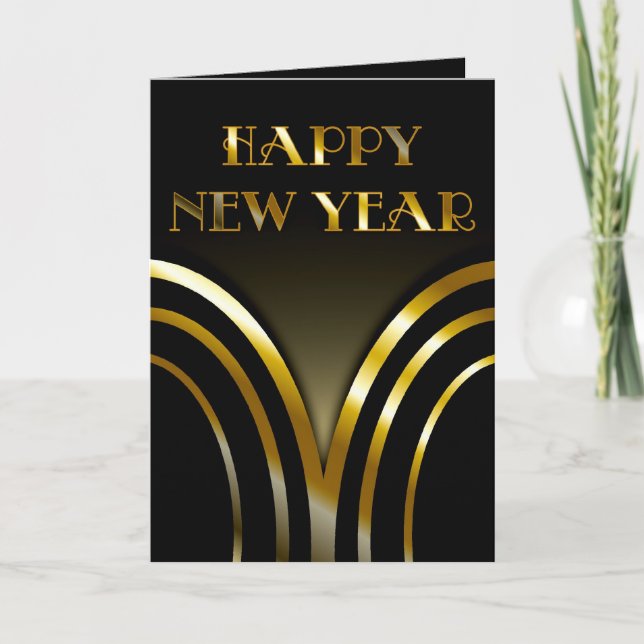Art Deco Black and Gold New Years Card (Front)