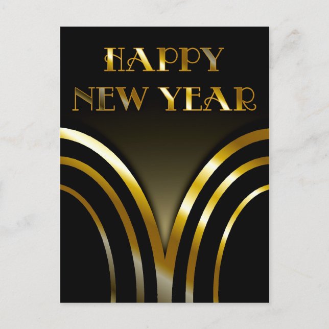 Art Deco Black and Gold New Years Postcard (Front)