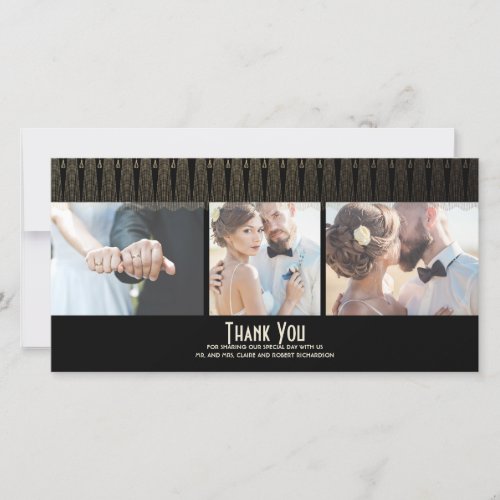 Art Deco Black and Gold Photo Wedding Thank You