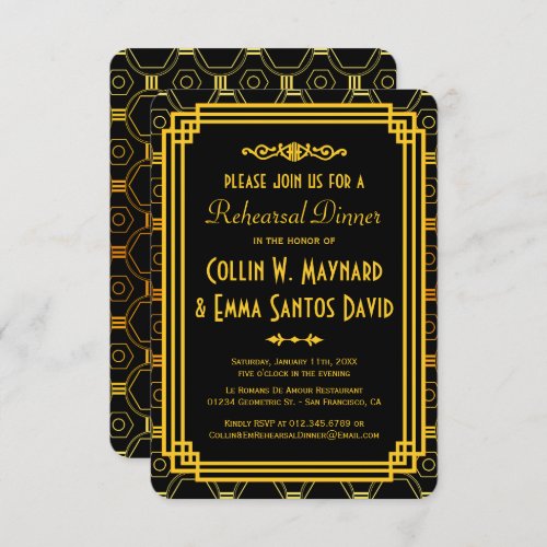 Art Deco Black and Gold Rehearsal Dinner Invitation