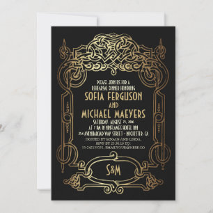 Art Deco Black and Gold Rehearsal Dinner Invitation