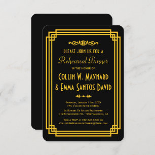 Art Deco Black and Gold Rehearsal Dinner Invites