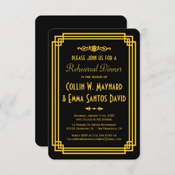 Art Deco Black And Gold Rehearsal Dinner Invites by RenImasa at Zazzle