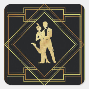 Art Deco black and gold roaring twenties flapper Square Sticker