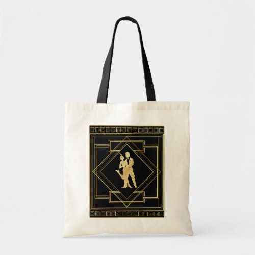 Art Deco black and gold roaring twenties flapper Tote Bag