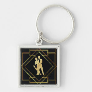 Art Deco black and gold roaring twenties style Keychain