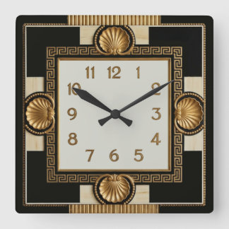 Art Deco Black and Gold Square Wall Clock