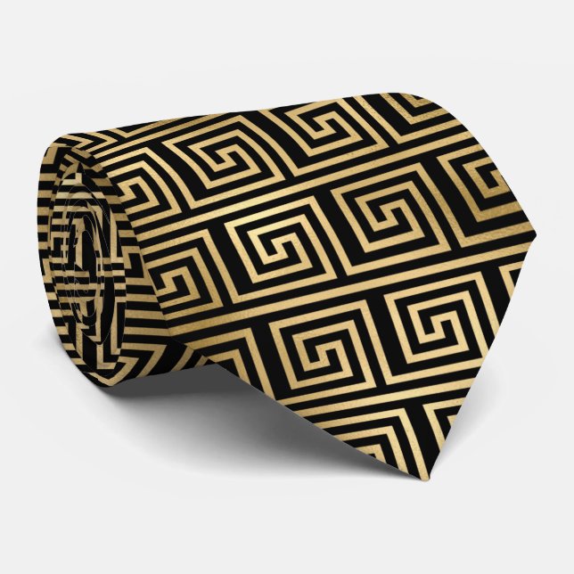 Art Deco Black and Gold Squares Pattern Neck Tie (Rolled)
