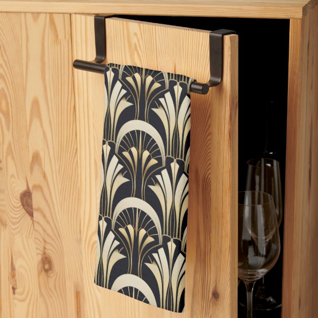 Art Deco Black and Gold symmetrical Kitchen Towel (Thirds Fold)