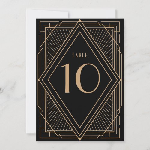 Art Deco Black and Gold Table Number Card