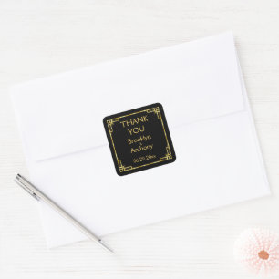 Art Deco Black And Gold Thank You Wedding Stickers