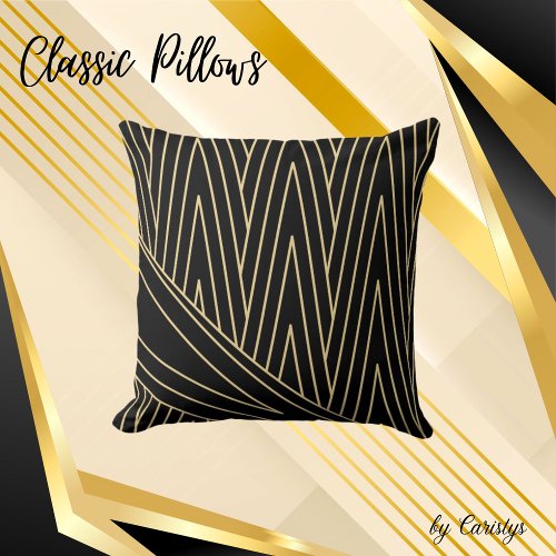 Art Deco Black and Gold   Throw Pillow