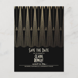 Art Deco Black and Gold Vintage Save the Date Announcement Postcard