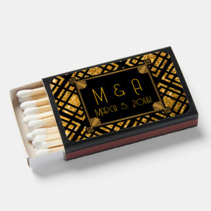 Art Deco Black and Gold Wedding Matchbox Matchboxes
