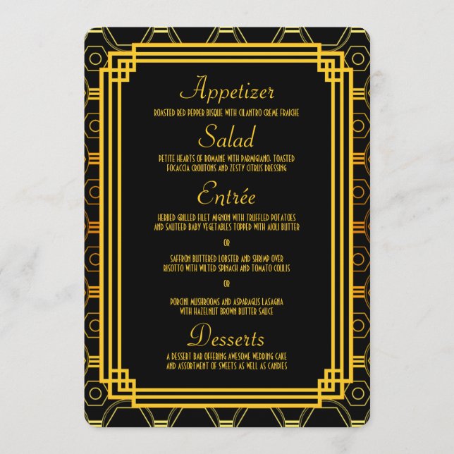 Art Deco Black and Gold Wedding Menu (Front)