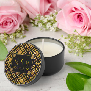 Art Deco Black and Gold Wedding Mini Candle Favors