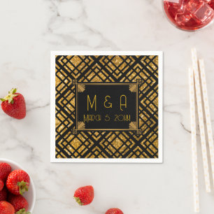 Art Deco Black and Gold Wedding Paper Napkins