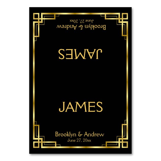 Art Deco Black And Gold Wedding Place Card