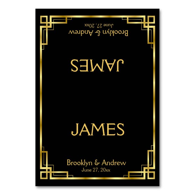 Art Deco Black And Gold Wedding Place Card (Front)