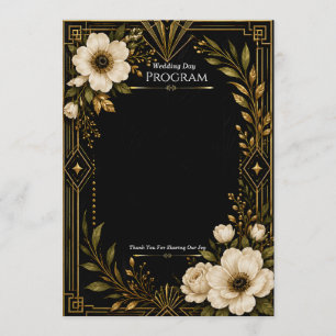 Art Deco Black and Gold Wedding Program Template