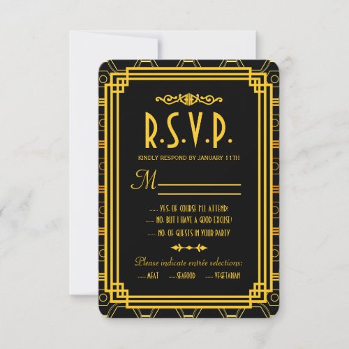 Art Deco Black and Gold Wedding RSVP