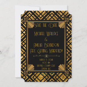 Art Deco Black and Gold Wedding Save the Date Card