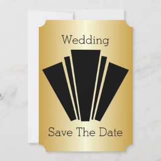 Art Deco Black And Gold Wedding Save The Date Invitation