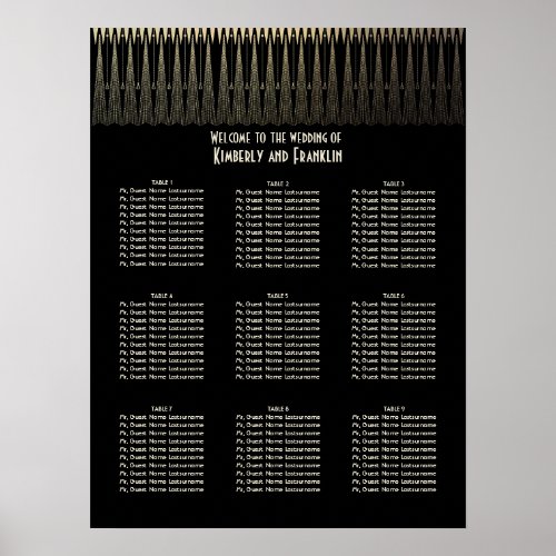 Art Deco Black and Gold Wedding Seating Chart - Art deco black and gold gatsby wedding seating chart