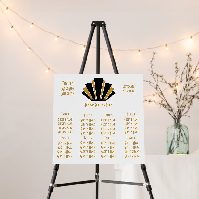 Art Deco Black And Gold Wedding Seating Chart Foam Board (In Situ (Stand))