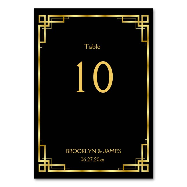 Art Deco Black And Gold Wedding Table Numbers (Front)