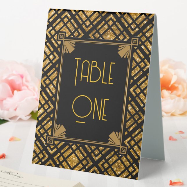 Art Deco Black and Gold Wedding Table Numbers Tent (In SItu (Wedding))