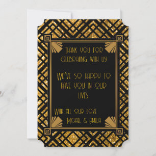 Art Deco Black and Gold Wedding Thank You Card
