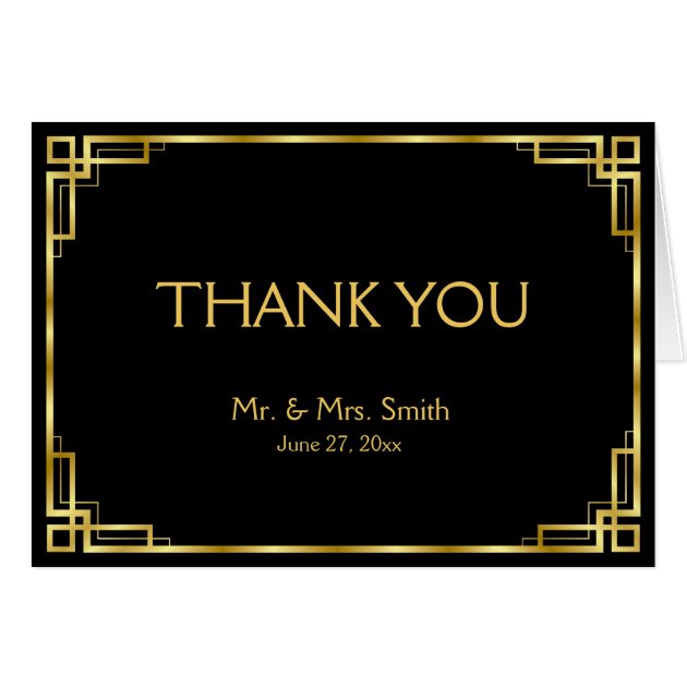 Art Deco Black And Gold Wedding Thank You Cards