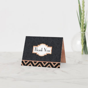 Art Deco Black and Rose Gold Look Thank You Card
