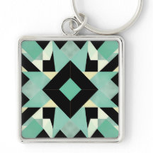 Art Deco Black and Teal Geometric Keychain