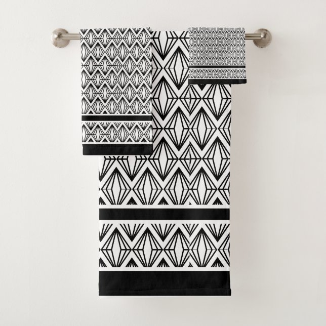 Art Deco Black and White  Bath Towel Set (Insitu)