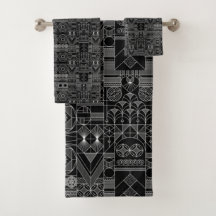 Art Deco Black and White Bath Towels