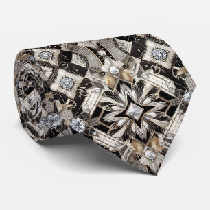 Art Deco Black and White DIamonds Neck Tie