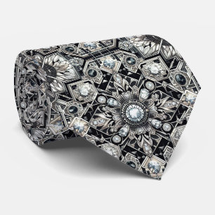 Art Deco Black and White DIamonds Neck Tie