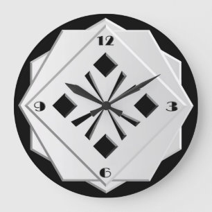 Art Deco black and white geometric pattern Large Clock