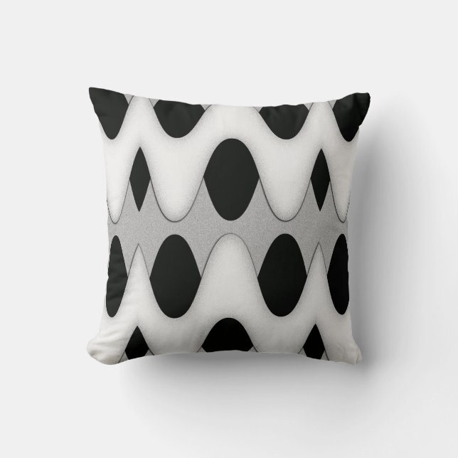 Art Deco Black and White Gleam Wave Throw Pillows (Front)