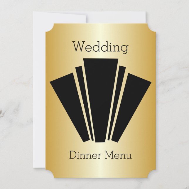 Art Deco Black And White Gold Wedding Dinner Menu Invitation (Front)