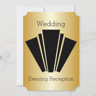 Art Deco Black And White Gold Wedding Reception Invitation