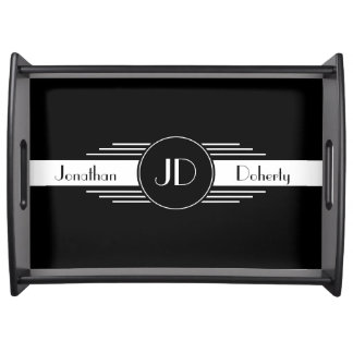 Art Deco Black and White Monogrammed Serving Tray