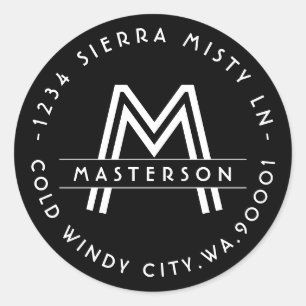 Art Deco Black and White Return Address Label