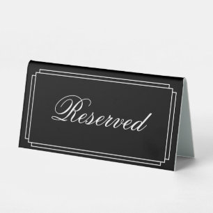 Art Deco Black And White Script Reserved Table Tent