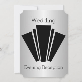 Art Deco Black And White Silver Wedding Reception Invitation