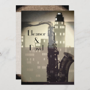 Art Deco black and white skyline glamour wedding Invitation