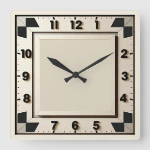 Art Deco Black and White Square Wall Clock