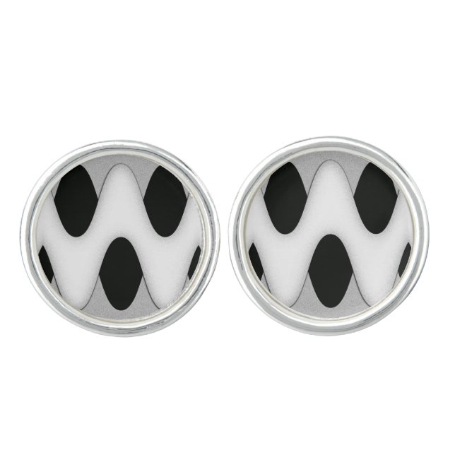 Art Deco Black and White Wave Cufflinks (Front)